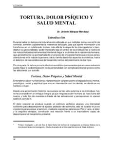 CODHEM  TORTURA, DOLOR PSÍQUICO Y SALUD MENTAL Dr. Octavio Márquez Mendoza*