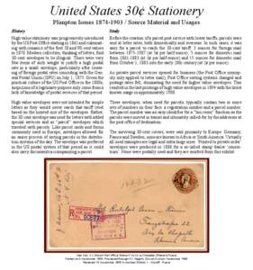 United States 30¢ Stationery Plimpton Issues[removed]Source Material and Usages History  Study