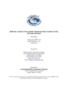 Baffin Bay Volunteer Water Quality Monitoring Study: Synthesis of May 2013-July 2014 Data Final Report Publication CBBEP - 95 Project Number – 1413 August 2014