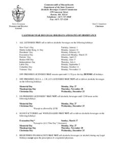 Commonwealth of Massachusetts Department of the State Treasurer Alcoholic Beverages Control Commission 239 Causeway Street Boston, MA[removed]Telephone: ([removed]