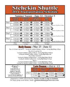 Stehekin Shuttle Bus Schedule