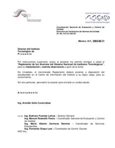 Coordinación Sectorial de Evaluación y Control de Calidad Dirección de Verificación de Normas de Calidad Of. No[removed]  México, D.F., [removed]