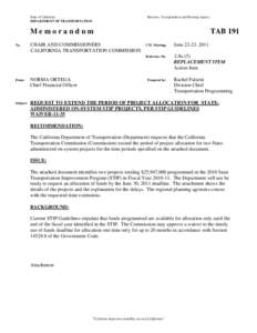 State of California DEPARTMENT OF TRANSPORTATION Business, Transportation and Housing Agency  Memorandum