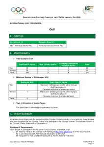 QUALIFICATION SYSTEM – GAMES OF THE XXXI OLYMPIAD – RIO 2016 INTERNATIONAL GOLF FEDERATION Golf A.