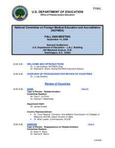 National Committee on Foreign Medical Education and Accreditation - Fall 2009 Meeting Agenda (PDF)