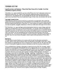 TERMS OF USE Legal Restrictions and Disclaimer - Please Read These Terms of Use Carefully. Use of Site Constitutes Acceptance of Terms. Sellers Bros., Inc. makes available for your use on this Web site (the 