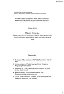 [removed]OECD Workshop on Crisis Communication Session 2: Presentation by the Nuclear and Industrial Safety Agency (NISA)  NISA’s Lessons Learned from the Accident at