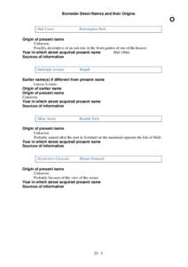 Burnside Street Names and their Origins  O Oak Court  Kensington Park