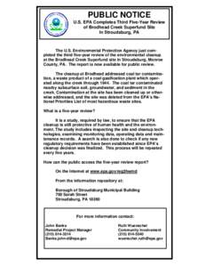 Public Notice - U.S. EPA Completes Third Five-Year Review of Brodhead Creek Superfund Site In Stroudsburg, PA