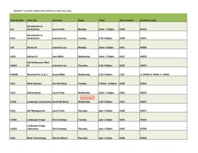 MERRITT	
  COLLEGE	
  LANDSCAPE	
  HORTICULTURE	
  FALL	
  2015  Class Number Class title