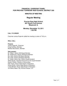Financial Oversight Panel for Proviso Township High School District 209 Meeting Minutes: December 19, 2011