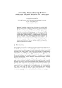 Discovering Simple Mappings Between Relational Database Schemas and Ontologies Wei Hu and Yuzhong Qu School of Computer Science and Engineering, Southeast University, Nanjing[removed], P.R. China {whu, yzqu}@seu.edu.cn