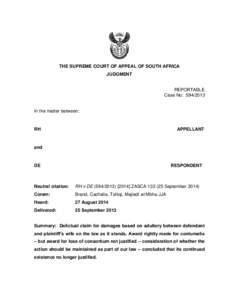 THE SUPREME COURT OF APPEAL OF SOUTH AFRICA JUDGMENT REPORTABLE Case No: [removed]