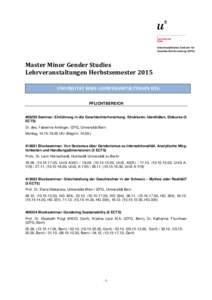 Master Minor Gender Studies | Frühjahrssemester 2013