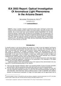 IEA 2003 Report: Optical Investigation Of Anomalous Light Phenomena In the Arizona Desert