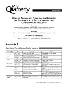 RESEARCH ARTICLE  CAMPUS EMERGENCY NOTIFICATION SYSTEMS: AN EXAMINATION OF FACTORS AFFECTING COMPLIANCE WITH ALERTS Wencui Han