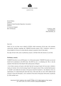 ECB's reply to the ECSDA letter on the TARGET2-Securities project
