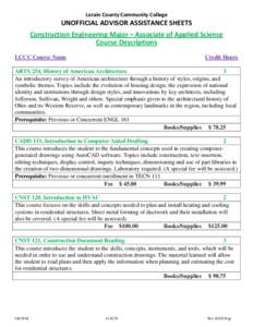 Lorain County Community College  UNOFFICIAL ADVISOR ASSISTANCE SHEETS Construction Engineering Major – Associate of Applied Science Course Descriptions LCCC Course Name