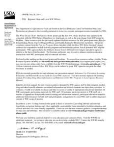 DATE: July 28, 2014 TO: United States Department of Agriculture Food and