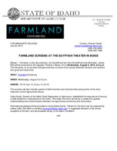 Microsoft Word - Farmland Premieres in Boise August 6.doc