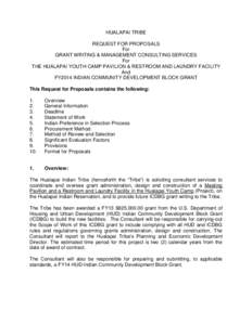 HUALAPAI TRIBE REQUEST FOR PROPOSALS For GRANT WRITING & MANAGEMENT CONSULTING SERVICES For THE HUALAPAI YOUTH CAMP PAVILION & RESTROOM AND LAUNDRY FACILITY