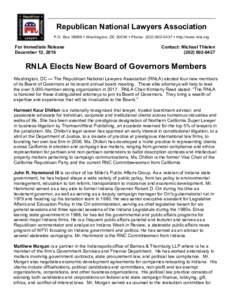    Republican National Lawyers Association    P.O. Box 18965 • Washington, DC 20036 • Phone: ( • http://www.rnla.org	
  