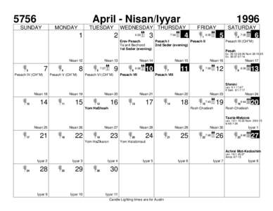5756  April - Nisan/Iyyar SUNDAY