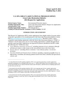 Great Lakes Restoration Initiative 2012 Request for Applications - Issued April 19, 2012; Modified May 9, 2012