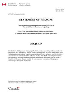 Statement of Reasons - Decision