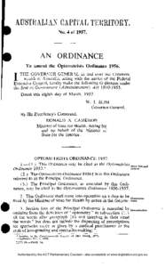 AUSTRALIAN CAPITAL TERRITORY. No. 4 of[removed]AN ORDINANCE To amend the Optometrists Ordinance 1956.