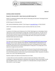 This document is scheduled to be published in the Federal Register onand available online at http://federalregister.gov/a, and on FDsys.govP NATIONAL SCIENCE FOUNDATION