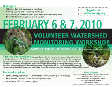 Highlights > Volunteer data and management decisions > Building capacity and overcoming challenges > An Introduction to the California Rapid Assessment Method (CRAM) for wetland monitoring (includes field session)