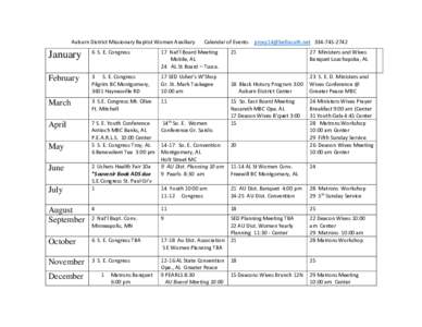 Auburn District Missionary Baptist Women Auxiliary  Calendar of EventsJanuary