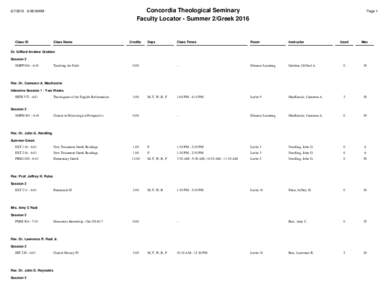 Concordia Theological Seminary Faculty Locator - Summer 2/Greek:38:39AM  Class ID