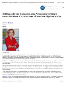 Holding on to Our Humanity: Anna Neumann is working to ensure the future of a cornerstone of American higher education | TC Media Center:28 AM  Contact Us / Website Feedback