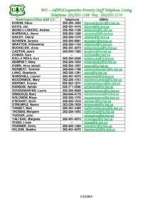 WO – S&PF/Cooperative Forestry Staff Telephone Listing Telephone: [removed]Fax: [removed]Washington Office Staff C.F. KOEHN, Steve DAVIS, Jan BEDELL-LOUCKS, Andrea