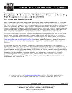 Supplement D: Community Containment Measures, Including Non-Hospital Isolation and Quarantine—Roles and Responsibilities