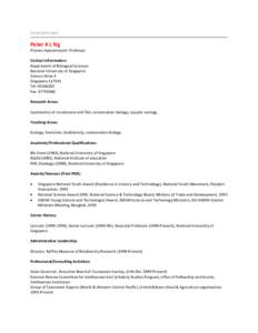 Curriculum vitae  Peter K L Ng Present Appointment: Professor Contact Information: Department of Biological Sciences