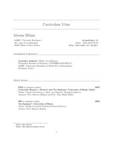 Curriculum Vitae Alessia Milani LaBRI , Université Bordeaux-1 351, cours de la LibérationTalence Cedex, France