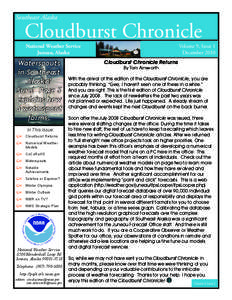 Southeast Alaska  Cloudburst Chronicle Volume 9, Issue 1 December 2010