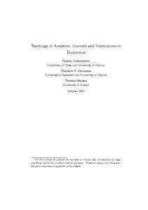 Rankings of Academic Journals and Institutions in Economics¤ Pantelis Kalaitzidakis