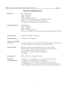 EME152 Computer-Aided Mechanism Design, Wintergeneral General Information Instructor