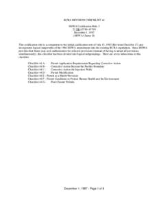 RCRA REVISION CHECKLIST 44 HSWA Codification Rule 2 52 FR[removed]December 1, 1987 (HSWA Cluster II) This codification rule is a companion to the initial codification rule of July 15, 1985 (Revision Checklist 17) and