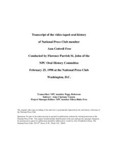 Microsoft Word - Ann Cottrell Free NPC Video Oral History2-25-1998_Full.doc