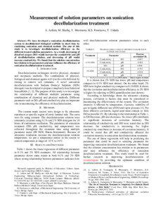 Measurement of solution parameters on sonication decellularization treatment A. Azhim, M. Shafiq, Y. Morimoto, K.S. Furukawa, T. Ushida