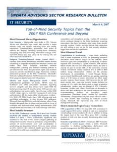 UPDATA ADVISORS SECTOR RESEARCH BULLETIN IT SECURITY March 8, 2007  Top-of-Mind Security Topics from the