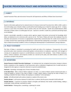 Proposed Suicide Prevention, Intervention and Postvention Protocols