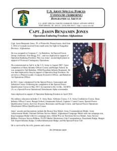 U.S. ARMY SPECIAL FORCES COMMAND (AIRBORNE) BIOGRAPHICAL SKETCH U.S. ARMY SPECIAL FORCES COMMAND PUBLIC AFFAIRS OFFICE FORT BRAGG, NC[removed][removed]http://www.soc.mil