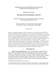 INTERNATIONAL DEVELOPMENT ASSOCIATION AND INTERNATIONAL MONETARY FUND REPUBLIC OF CONGO Joint Bank-Fund Debt Sustainability Analysis 2011