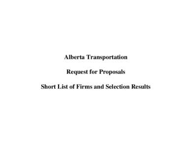 Request for Proposals - Short List of Firms and Selection Results
